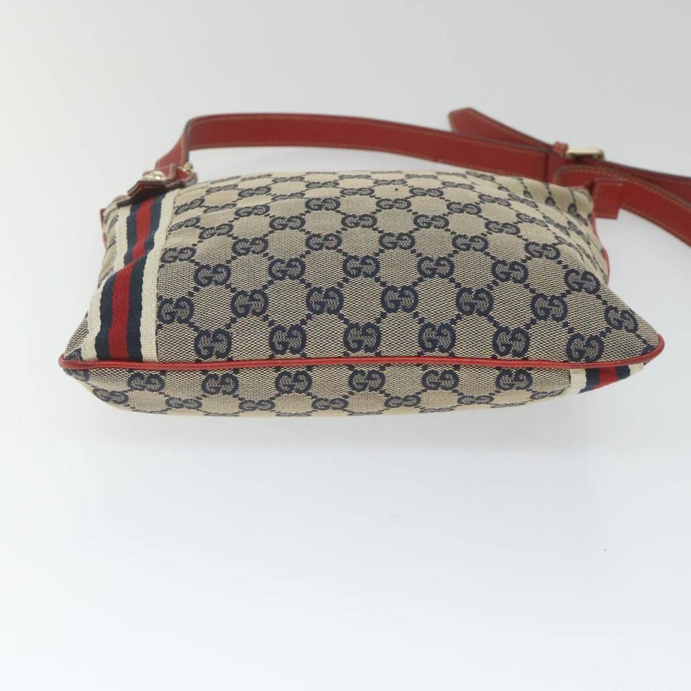 GUCCI GG Canvas Sherry Line Shoulder Bag Navy Red 144388 Auth ki3671 - Picture 5 of 16
